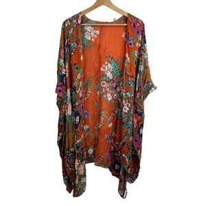 Soft Surroundings cardigan Orange Floral print top short sleeve One Size‎ Rayon